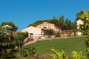 ein Haus auf einem Hügel mit einem grünen Hof in der Unterkunft Monte Soalheiro in Zambujeira do Mar