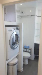 a bathroom with a washing machine and a toilet at Studio Villa Emilie in Cagnes-sur-Mer