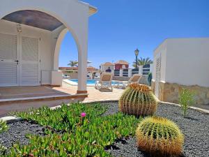 een huis met twee cactussen in een tuin bij Vv JARA in Caleta De Fuste