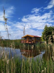 a house in the middle of a lake at #MazuryWildLife in Giżycko
