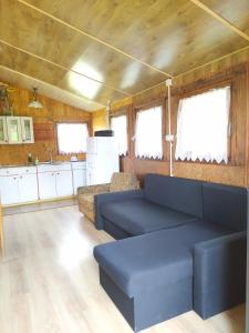 salon z kanapą i kuchnią w obiekcie #MazuryWildLife w mieście Giżycko