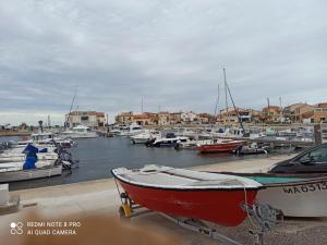 un grupo de barcos atracados en un puerto deportivo en CARRO PROCHE MER MAISON DANS RESIDENCE 3 étoiles avec piscine et tennis, en Martigues