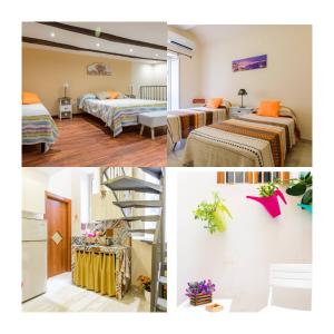 Habitación de hotel con 2 camas y escalera en Annie's Home en Nápoles