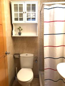 La salle de bains est pourvue de toilettes, d'un lavabo et d'une fenêtre. dans l'établissement Apartament Riba Riu, à Deltebre
