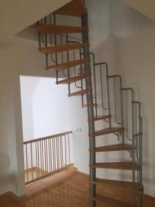eine Wendeltreppe in einem Zimmer mit Holzböden in der Unterkunft Casa Flavia in Sancraiu de Mures