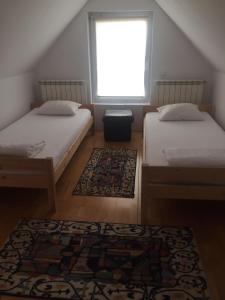 Zimmer im Dachgeschoss mit 2 Betten und einem Fenster in der Unterkunft Casa Flavia in Sancraiu de Mures