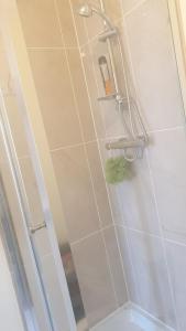 a shower with a glass door in a bathroom at SUNSHINE ROOM in Colchester