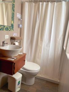 a bathroom with a toilet and a sink at Bed and Breakfast La Uvilla in Quito