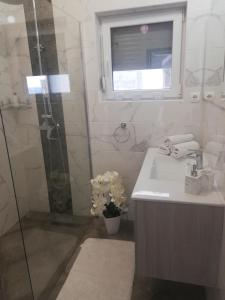 un baño con lavabo y ducha en Kuća za odmor Sara, en Dramalj