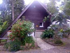 a small house with flowers in front of it at Maison Bois "Alaska" in Rochecorbon