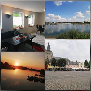 a collage of photos with a view of a lake at Ferienhaus Domus in Xanten
