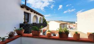 a balcony of a house with potted plants on it at A casa di Anna in Galtellì