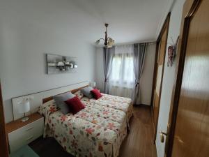 ein Schlafzimmer mit einem Bett mit roten Kissen darauf in der Unterkunft Gamioa-ttiki in Arráyoz