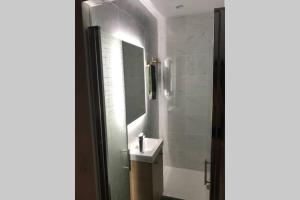 a bathroom with a sink and a mirror at charmant studio bord de mer in Menton