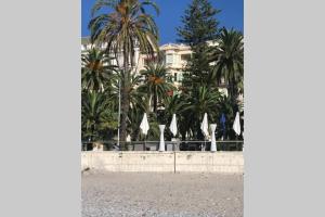 a group of palm trees in front of a building at charmant studio bord de mer in Menton