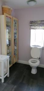 a bathroom with a white toilet and a window at Newby Cross in Carlisle
