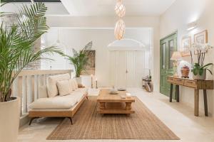 salon z kanapą i stolikiem kawowym w obiekcie Casa Di Fiori Andros Suites w mieście Andros
