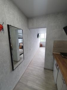 a bathroom with a mirror on the wall and a hallway at Silver 2 Затока in Zatoka