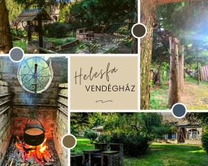 een collage van foto's met een pot over een vuur bij Helesfa Vendégház in Helesfa