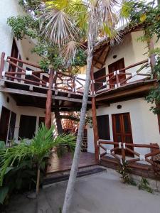 a large palm tree in front of a house at Casa Mech in Holbox Island