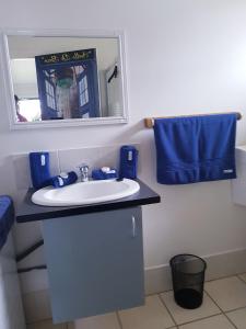 a bathroom with a sink and a mirror at Black Sheep Cottage Hay in Hay