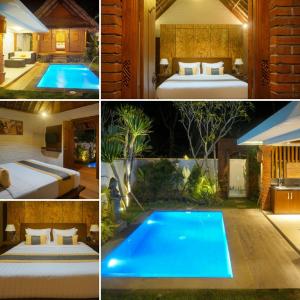 a collage of photos of a hotel with a swimming pool at Uma Mani Villa Bali in Jimbaran