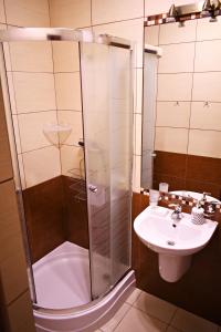 a bathroom with a shower and a sink at Hodak in Białka Tatrzańska