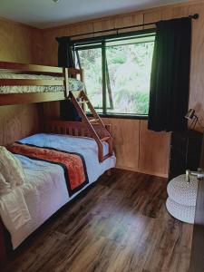 a bedroom with a bunk bed and a window at Marlborough Sounds Accommodation 792 in Havelock
