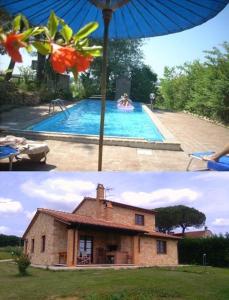 two pictures of a house and a swimming pool at Casale Le Rote in Amelia