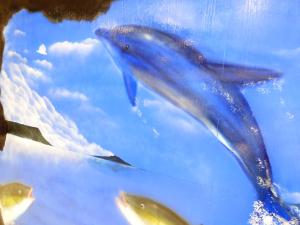 une fermeture d’un poisson bleu dans un aquarium dans l'établissement APA Hotel Takamatsu Kawaramachi, à Takamatsu