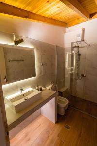 a bathroom with a sink and a toilet and a mirror at Santakira Villas in Parga