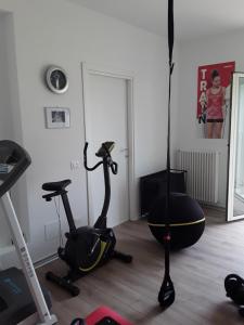 una habitación con gimnasio con bicicleta estática y cinta de correr en In collina sul mare..., en Montenero di Bisaccia
