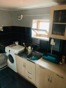 een keuken met een spoelbak en een wasmachine bij The best view on Tbilisi in Tbilisi City
