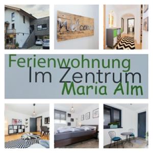 un collage de fotos de una sala de estar en Ferienwohnung im Zentrum en Maria Alm am Steinernen Meer