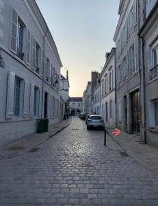 a car parked on a cobblestone street with buildings at Maisonnette en hyper centre d’Orléans in Orléans