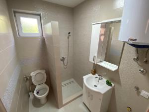 een kleine badkamer met een toilet en een wastafel bij Apartment Lorena in Kotor +16 foto's