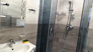 a bathroom with a shower and a sink at Apartamenty Przemko in Rewal +9 photos