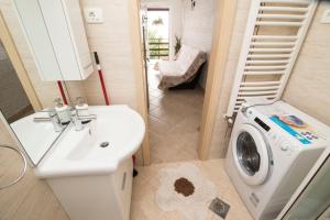La salle de bains est pourvue d'un lavabo et d'un lave-linge. dans l'établissement Apartment Alba, à Medveja