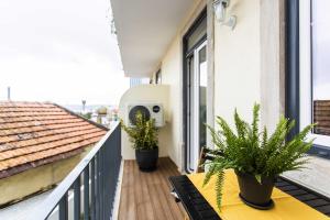 uma varanda com dois vasos de plantas num edifício em Prestige Ajuda Apartment em Lisboa