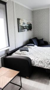 ein Schlafzimmer mit einem großen Bett in einem Zimmer in der Unterkunft Centrum Apartement in Valga