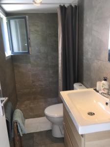 un baño con inodoro y lavabo en Et c'est une autre histoire studio, en Léon