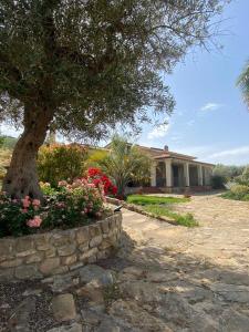 ein Haus mit einem Baum und Blumen davor in der Unterkunft Villa Russo in Caltanissetta