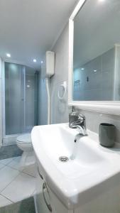 a bathroom with a sink and a mirror and a toilet at Studio Tony in Dubrovnik