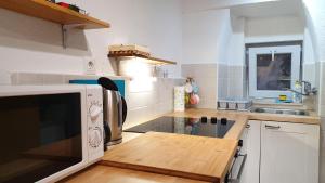 a kitchen with a microwave oven and a sink at Studio Tony in Dubrovnik