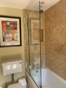a bathroom with a shower and a tub and a toilet at Wee Grange in Bath +20 photos