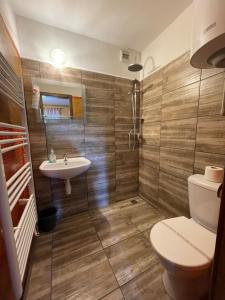 łazienka z toaletą i umywalką w obiekcie New Fajka w mieście Mikulov