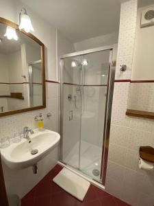 a bathroom with a shower and a sink at Pension Wok in Český Krumlov