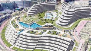 an overhead view of a large building with a pool at INFINITY VIEW Arenales in Arenales del Sol