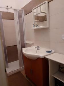 a bathroom with a sink and a shower at Camera Noemi in Torre Lapillo