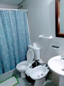 uma casa de banho com um WC e um lavatório em Hotel Altos del Rincon em Merlo
